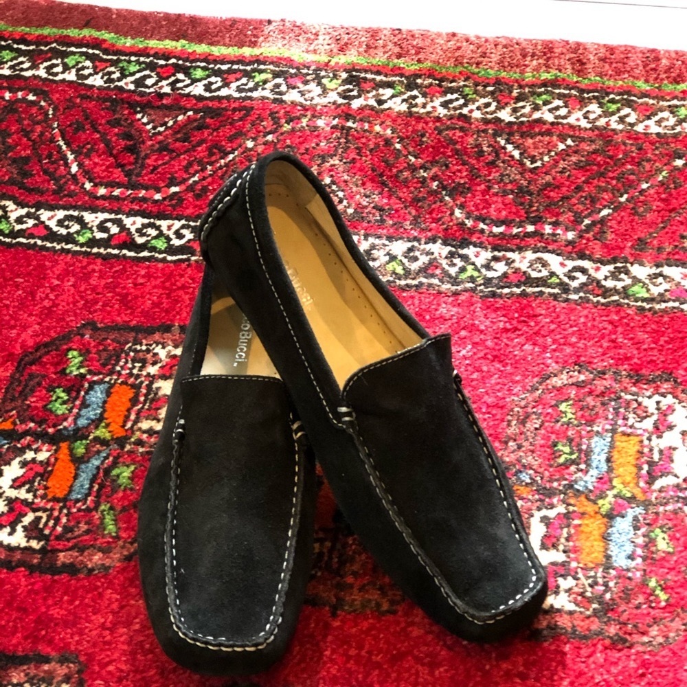 BACCO BUCCI Black Suede Slip-On Moccasins Loafers Driver Shoes 13M Mens.